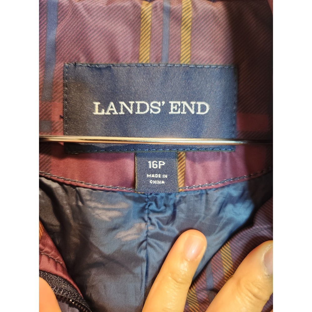 Lands' End Petite 16P Quilted Plaid Jacket Purple Blue Snap Zip Coat - Picture 3 of 9